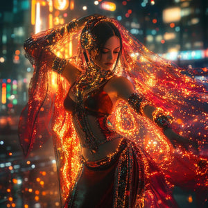 Cyberpunk Shimmy II Vintage Red - Belly Dance Art Download