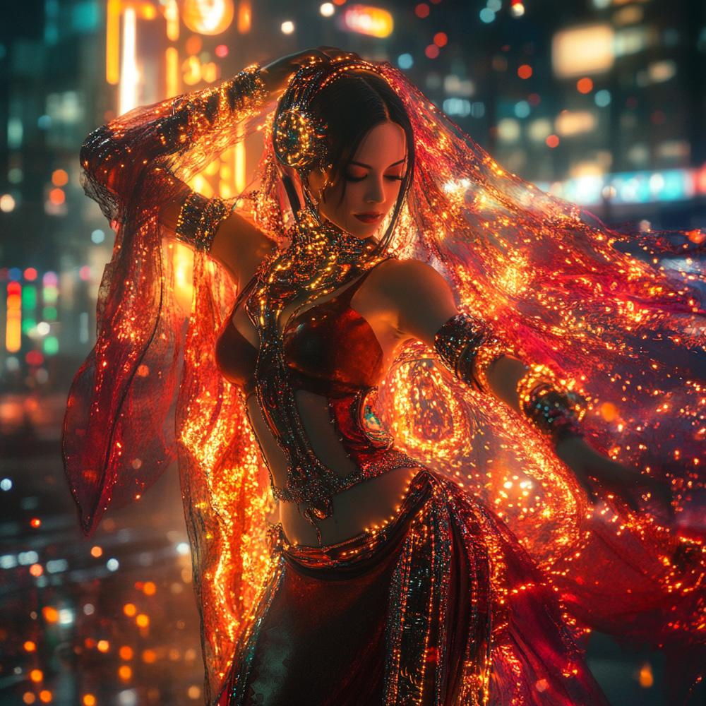 Cyberpunk Shimmy II Vintage Red - Belly Dance Art Download