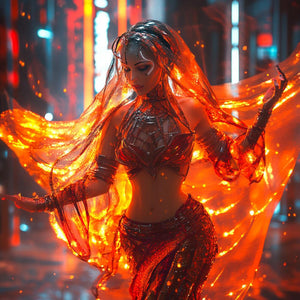 Cyberpunk Shimmy III Vintage Red - Belly Dance Art Download
