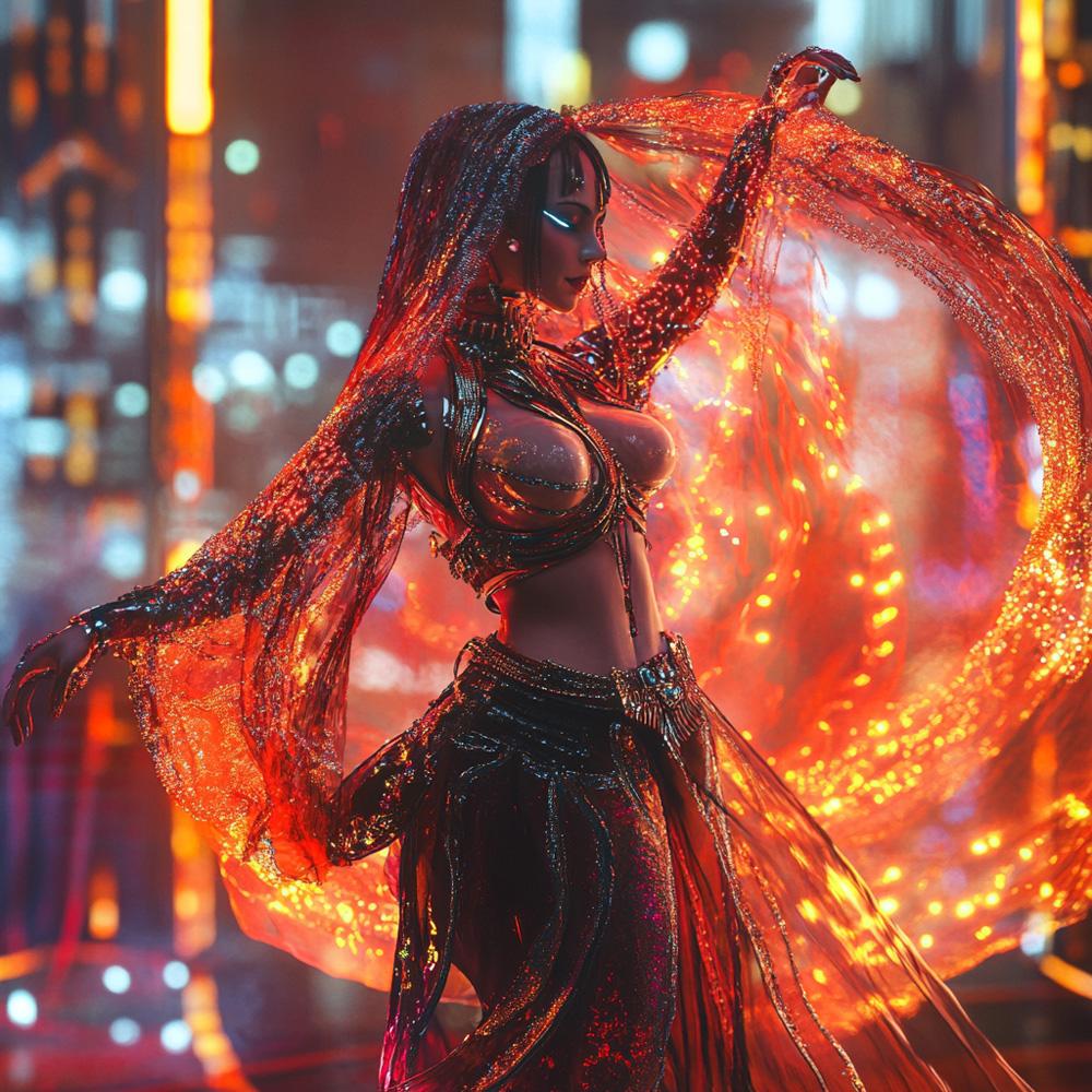 Cyberpunk Shimmy IV Vintage Red - Belly Dance Art Download