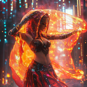 Cyberpunk Shimmy IX Vintage Red - Belly Dance Art Download