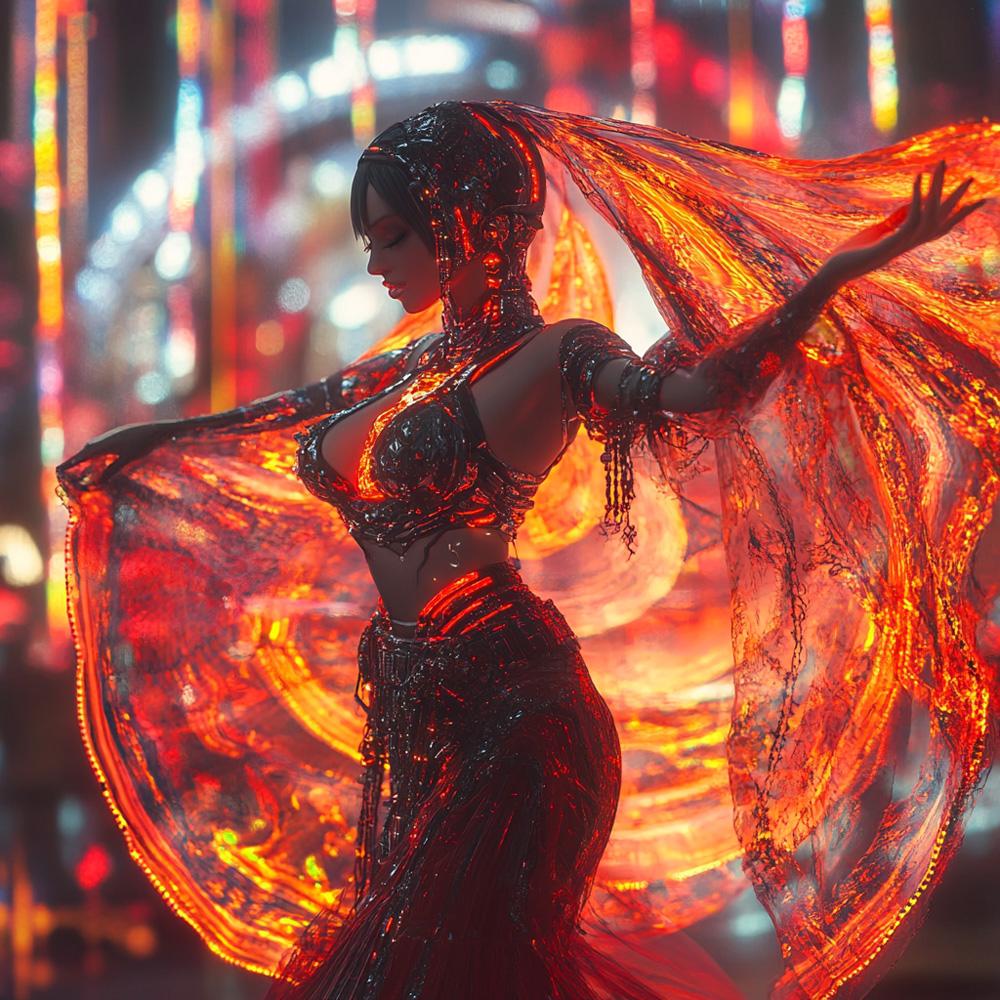 Cyberpunk Shimmy V Vintage Red - Belly Dance Art Download