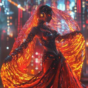 Cyberpunk Shimmy VII Vintage Red - Belly Dance Art Download