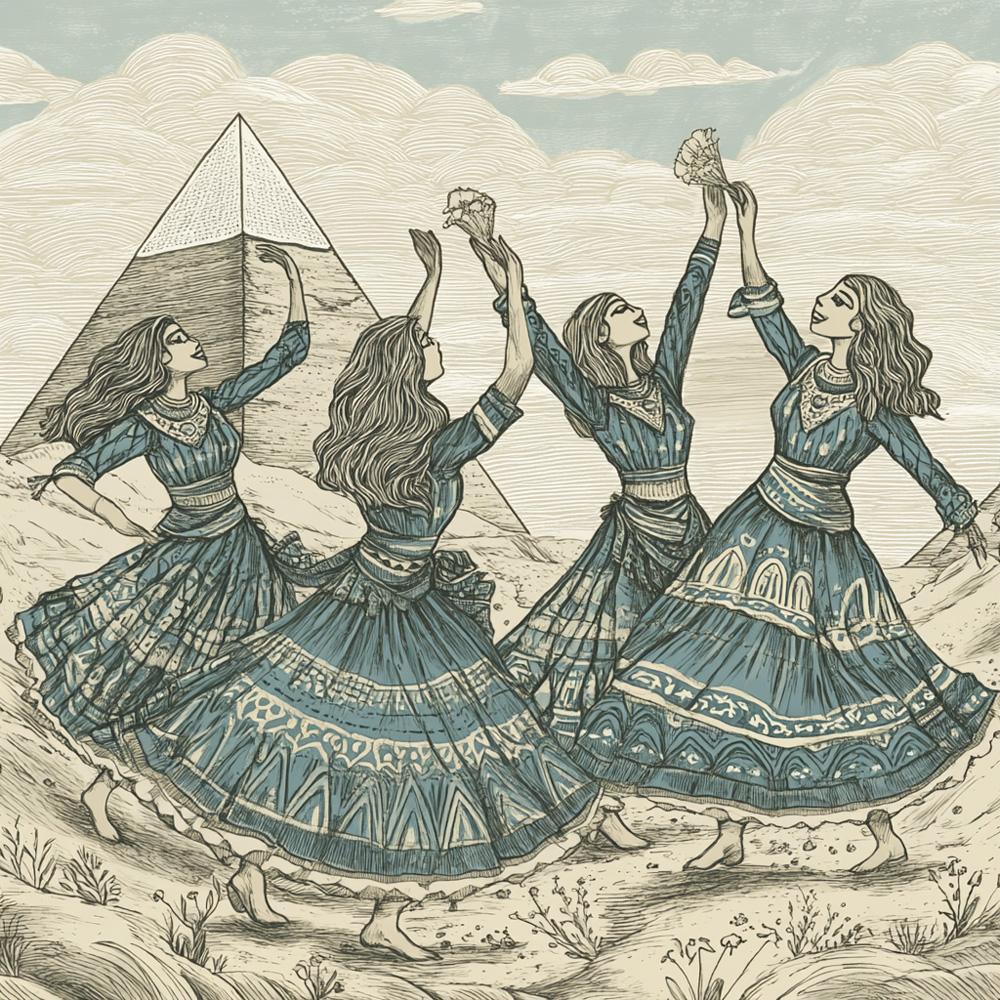 Drawn to the Pyramids I Vintage Red - Belly Dance Art Download