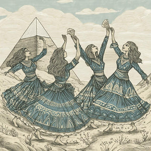 Drawn to the Pyramids I Vintage Red - Belly Dance Art Download