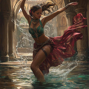 Fountain Dance I Vintage Red - Belly Dance Art Download
