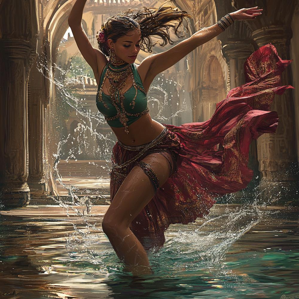 Fountain Dance I Vintage Red - Belly Dance Art Download