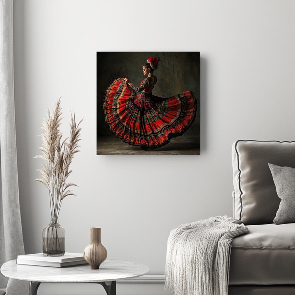 Full Circle Skirt V Belly Dance Canvas Art 16 in x 16 in