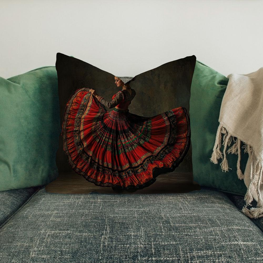 Full Circle Skirt V Belly Dance Throw Pillow 18 in x 18 in