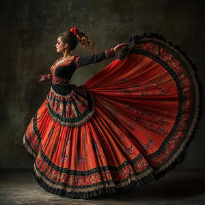 Full Circle Skirt XII Vintage Red - Belly Dance Art Download