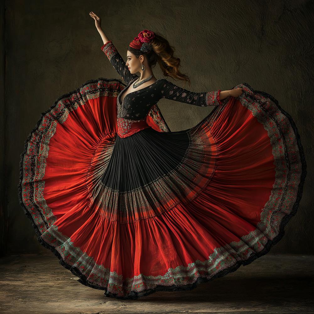 Full Circle Skirt XIII Vintage Red - Belly Dance Art Download