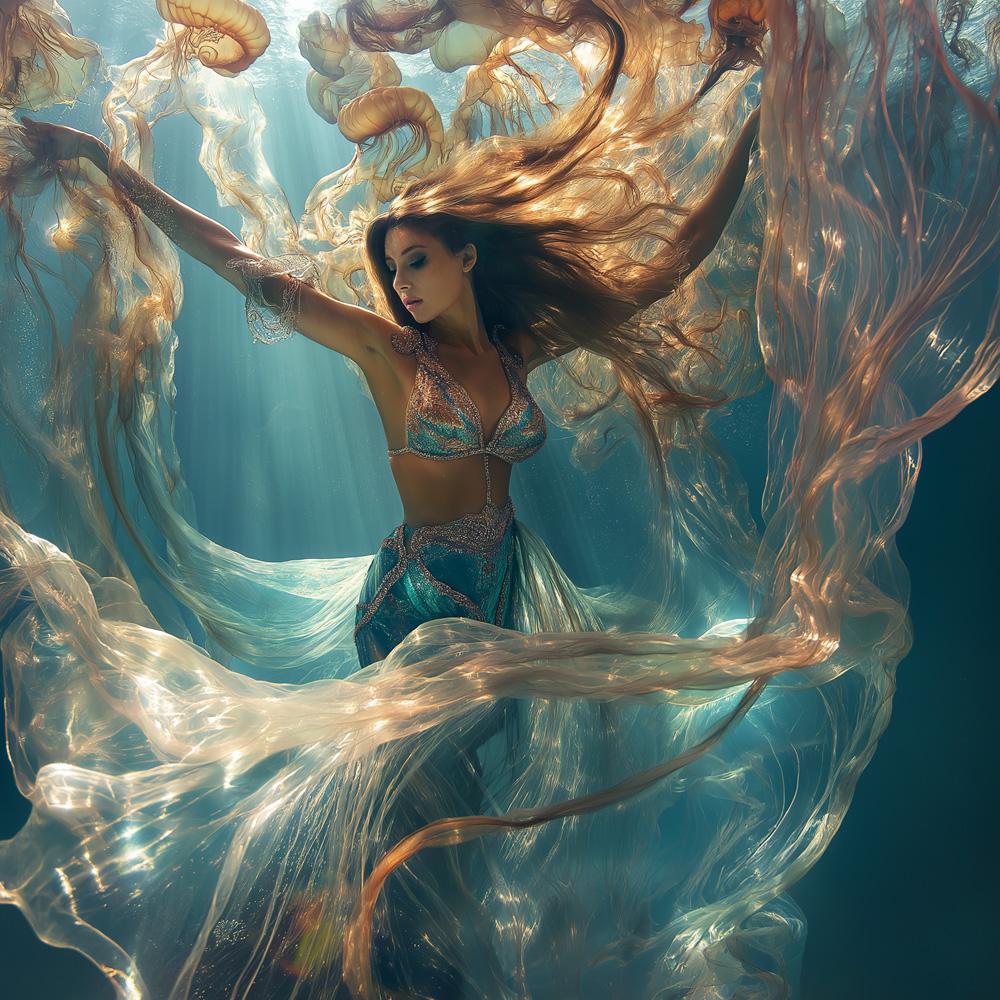 Grace Submerged VI Vintage Red - Belly Dance Art Download