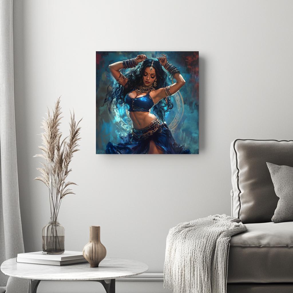 Kali in Blue I Belly Dance Canvas Art 16 in x 16 in