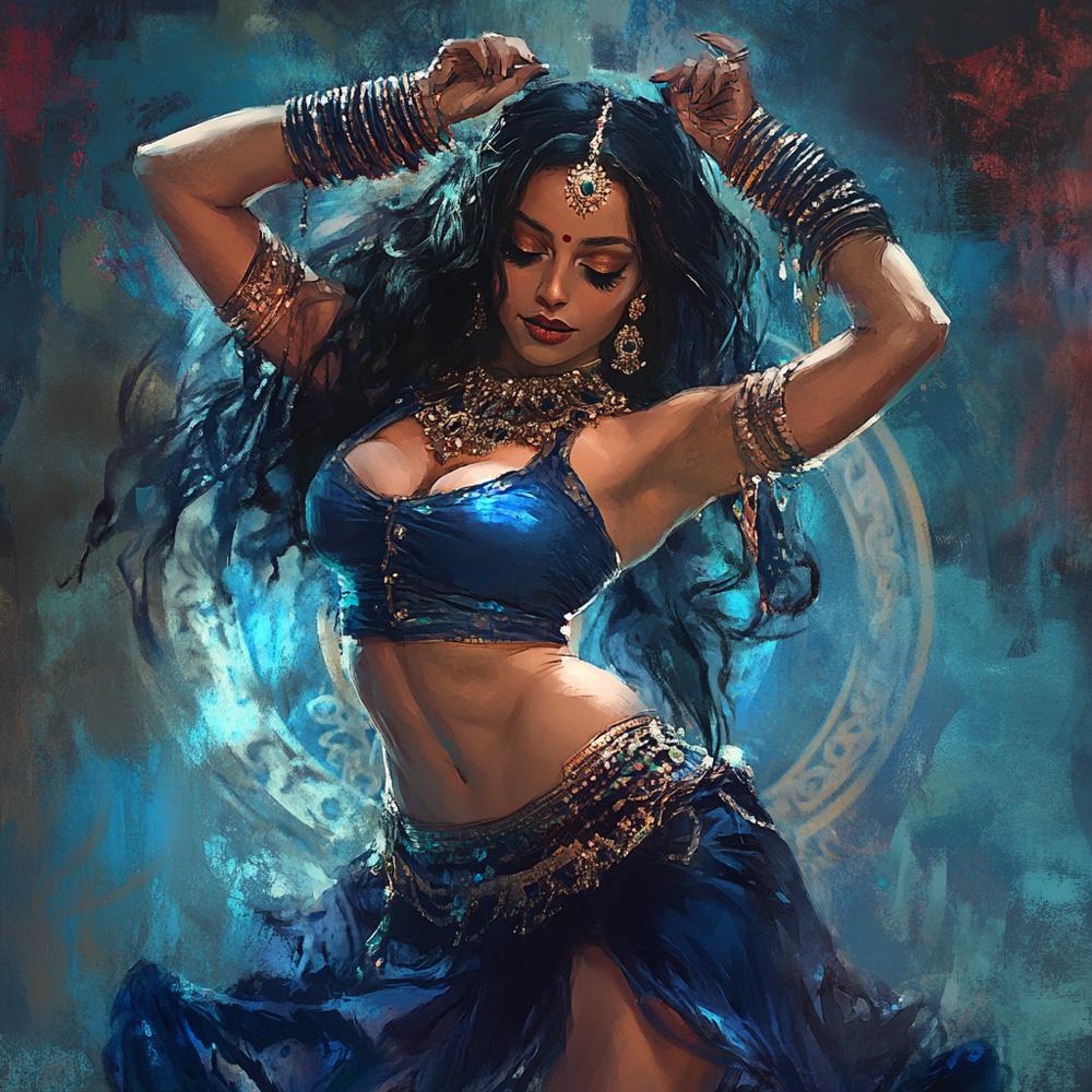 Kali in Blue I Vintage Red - Belly Dance Art Download