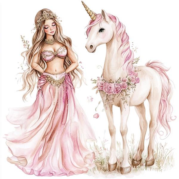 Me and My Unicorn II Watercolor Purple - Belly Dance Art Download