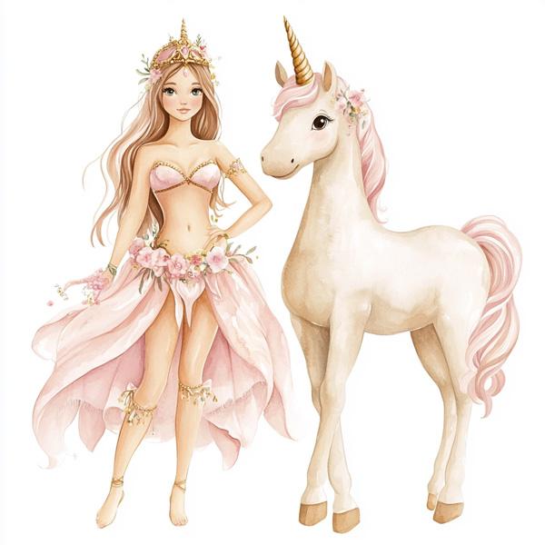 Me and My Unicorn III Watercolor Purple - Belly Dance Art Download