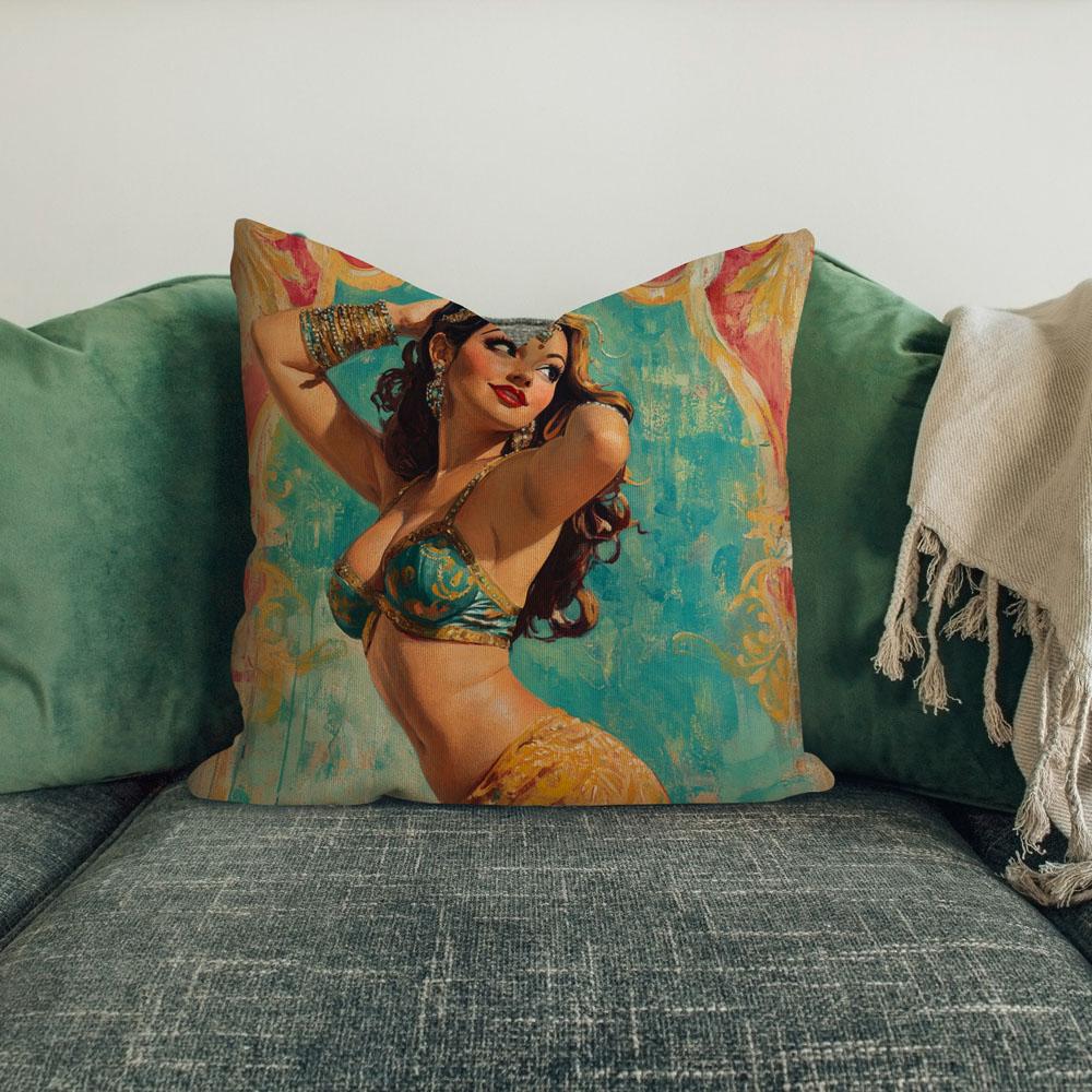 Midcentury Samia I Belly Dance Throw Pillow 18 in x 18 in