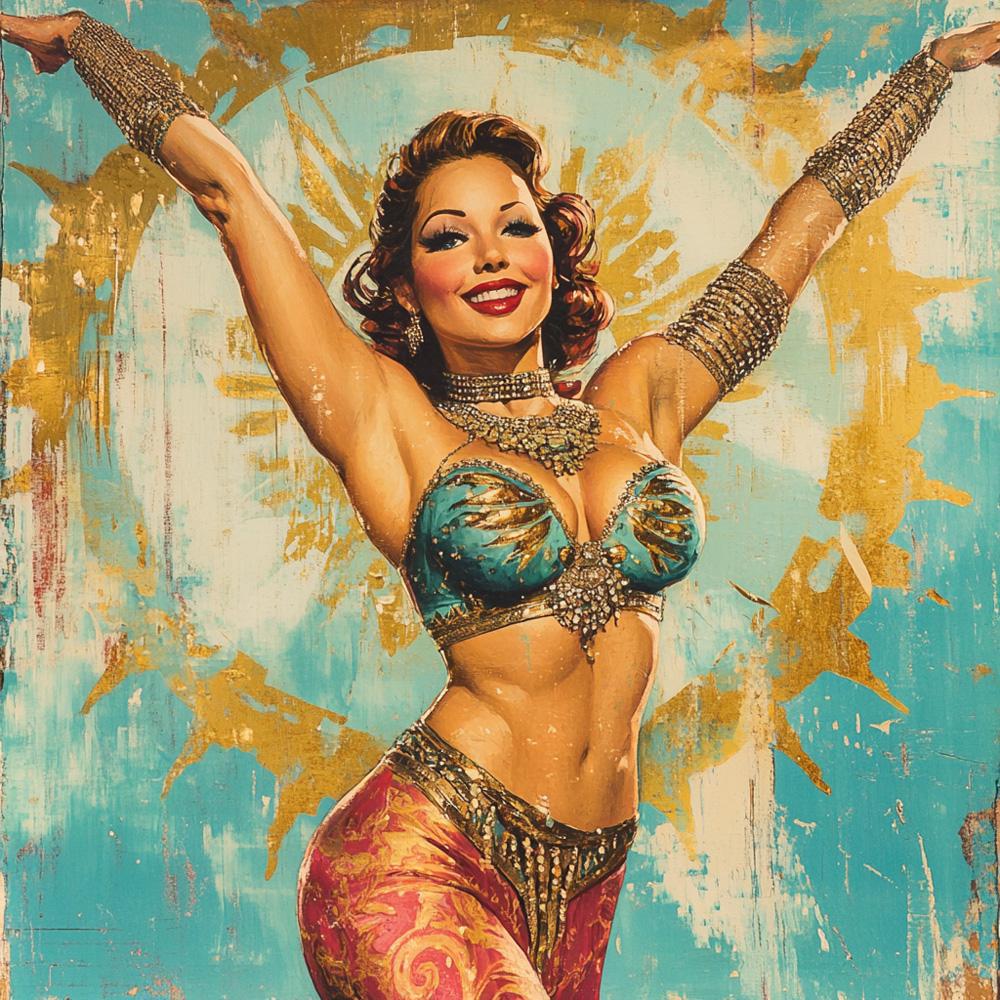 Midcentury Samia III Vintage Red - Belly Dance Art Download