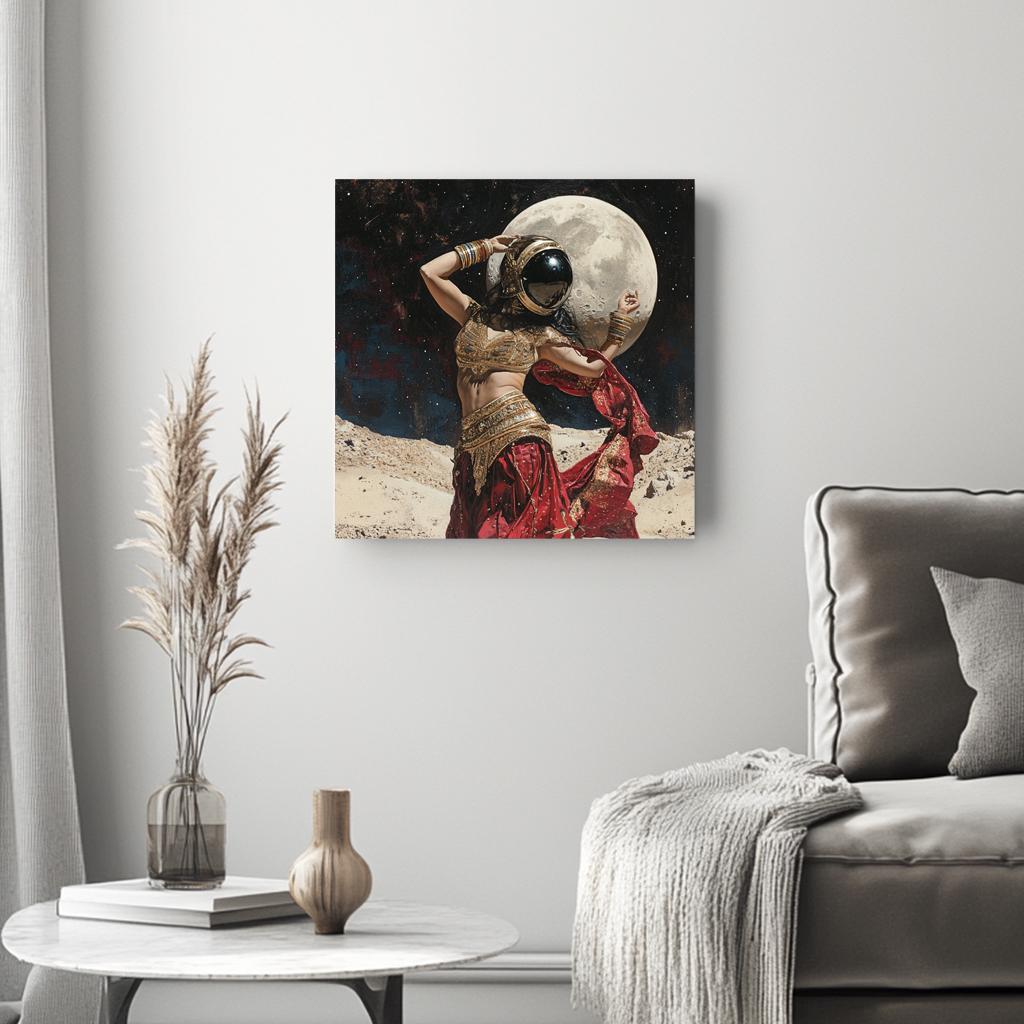 Moon Dance Astronaut I Belly Dance Canvas Art 16 in x 16 in