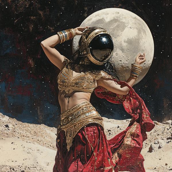 Moon Dance Astronaut I Watercolor Purple - Belly Dance Art Download