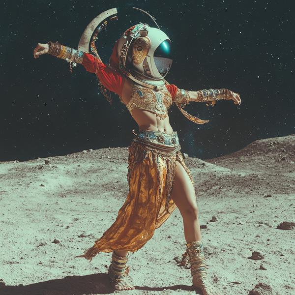 Moon Dance Astronaut II Watercolor Purple - Belly Dance Art Download