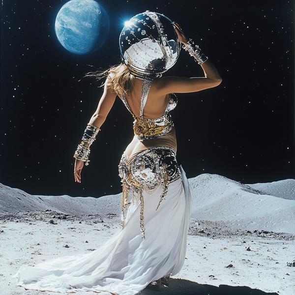 Moon Dance Astronaut III Watercolor Purple - Belly Dance Art Download