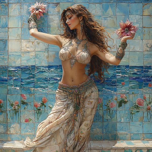 Mosaic Fountain III Watercolor Purple - Belly Dance Art Download