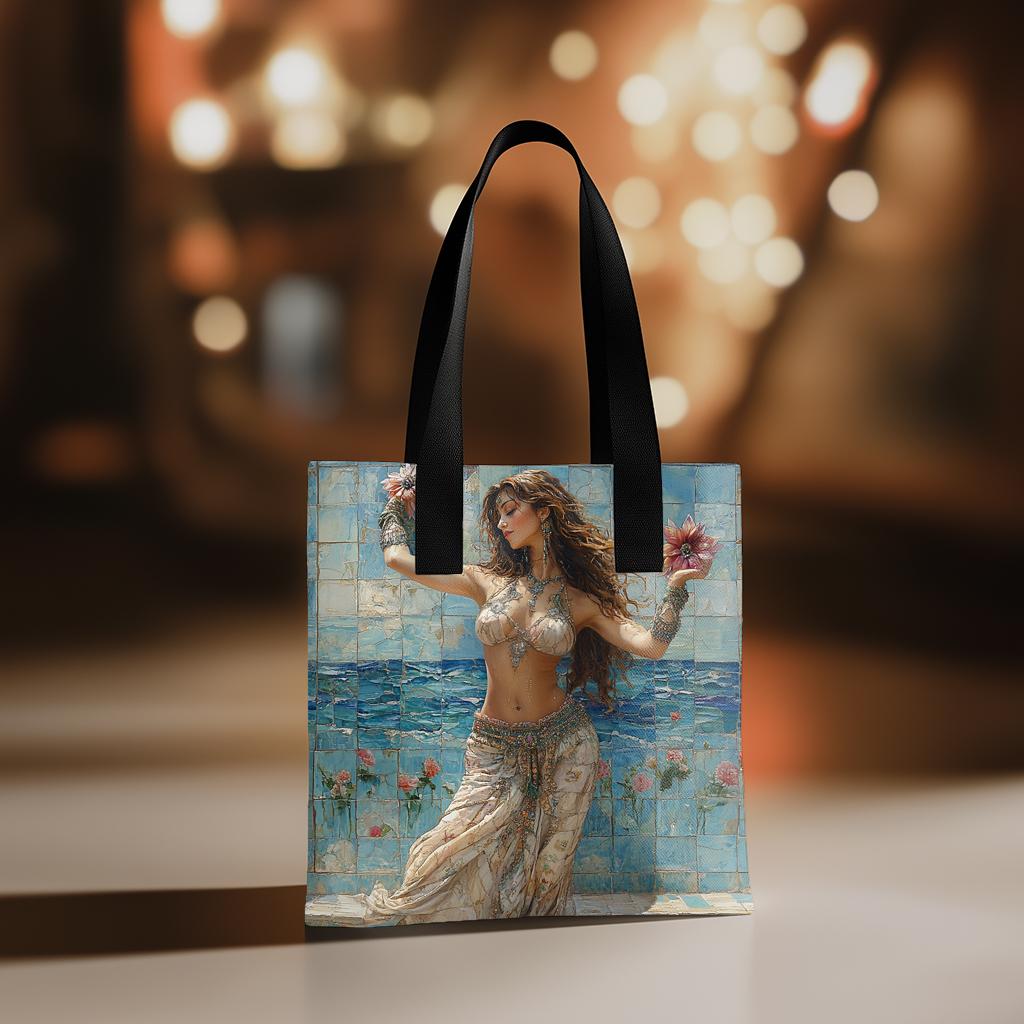 Mosaic Fountain III Watercolor Purple - Belly Dance Fashion Tote Bag