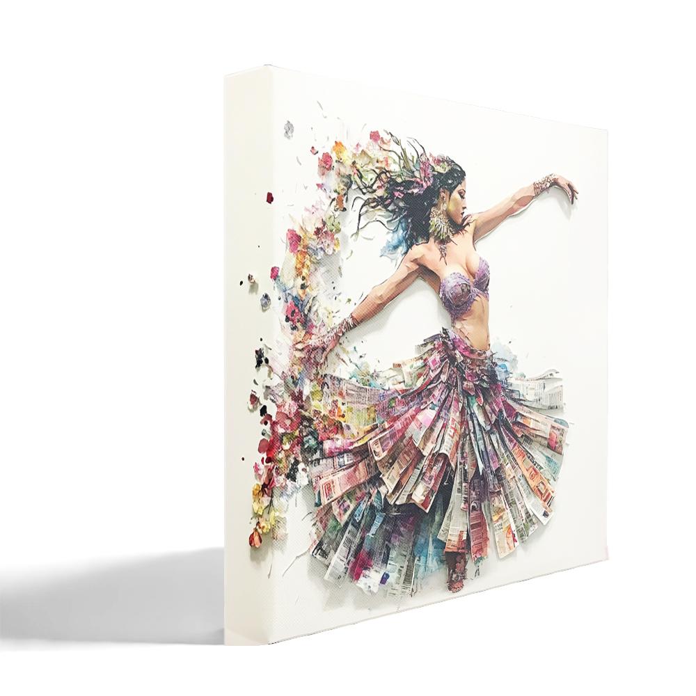Newspaper Mixed Media I Belly Dance Canvas Art 16 in x 16 in