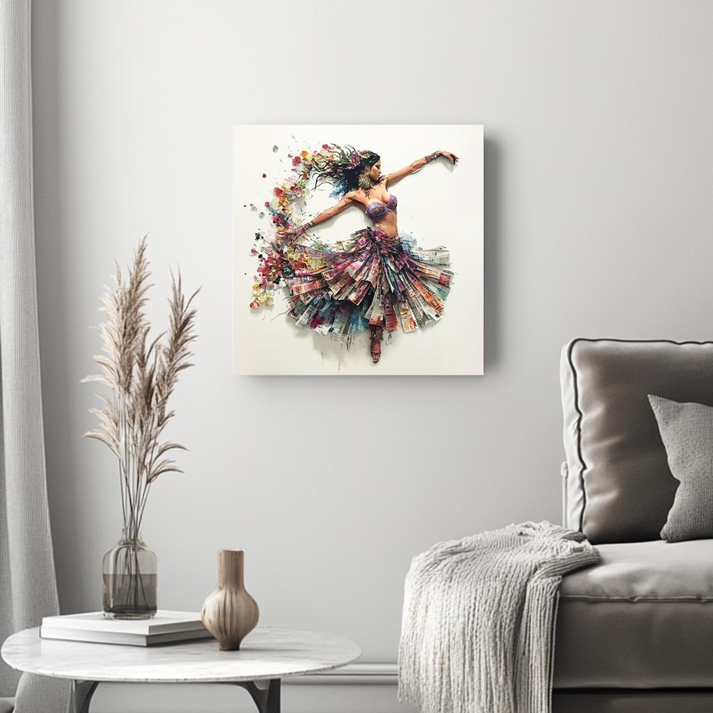 Newspaper Mixed Media I Belly Dance Canvas Art 16 in x 16 in