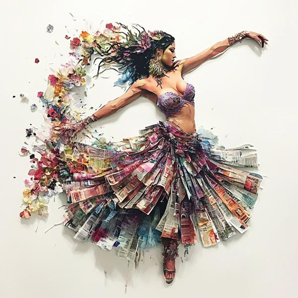 Newspaper Mixed Media I Watercolor Purple - Belly Dance Art Download