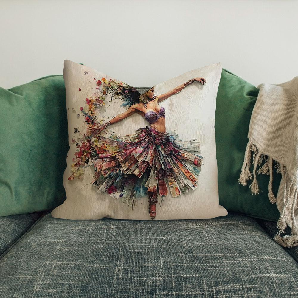 Newspaper Mixed Media I Belly Dance Throw Pillow 18 in x 18 in