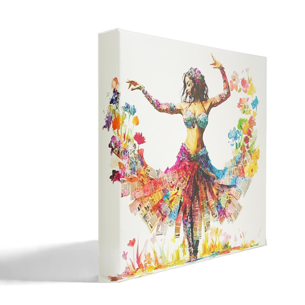 Newspaper Mixed Media II Belly Dance Canvas Art 16 in x 16 in
