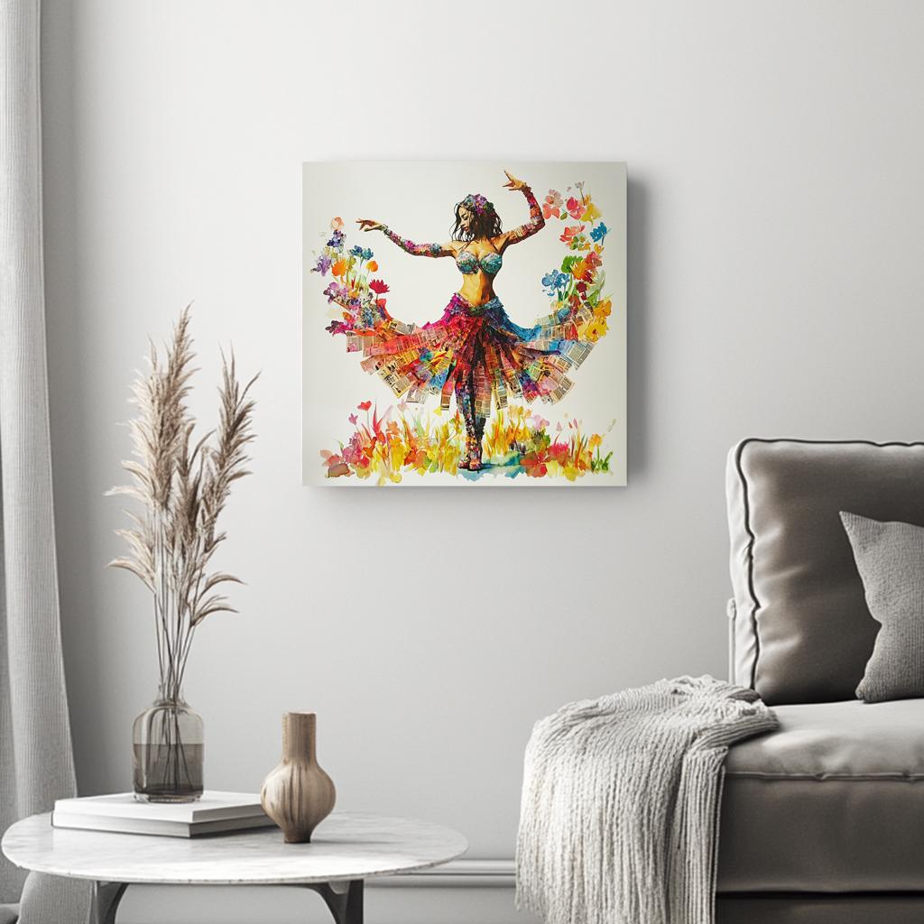 Newspaper Mixed Media II Belly Dance Canvas Art 16 in x 16 in
