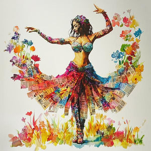 Newspaper Mixed Media II Watercolor Purple - Belly Dance Art Download