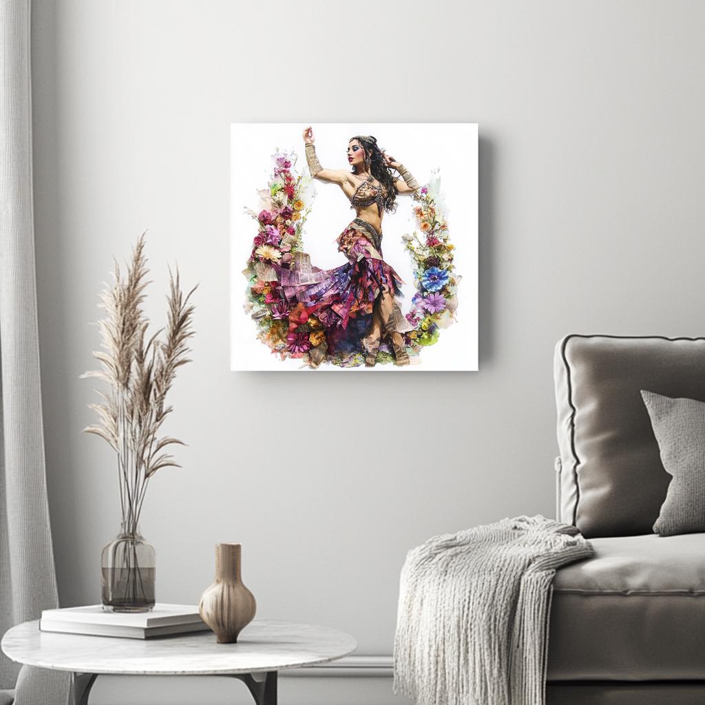 Newspaper Mixed Media III Belly Dance Canvas Art 16 in x 16 in