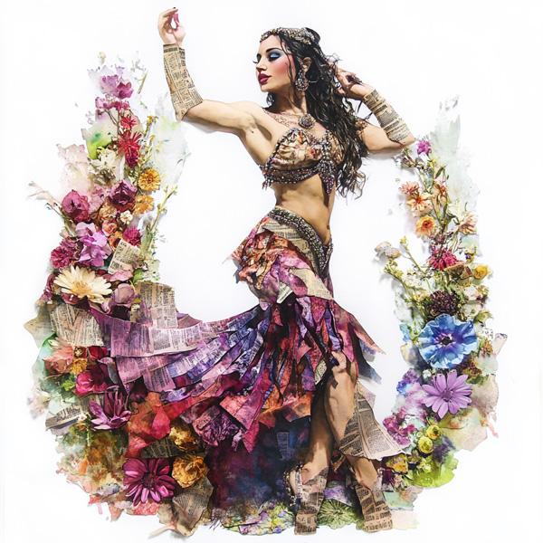 Newspaper Mixed Media III Watercolor Purple - Belly Dance Art Download