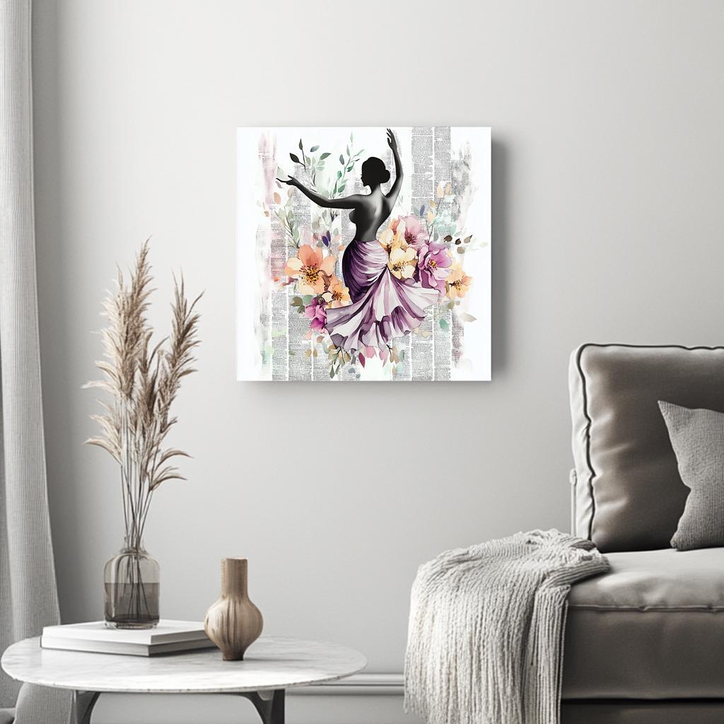 Purple Watercolor Floral I Belly Dance Canvas Art 16 in x 16 in