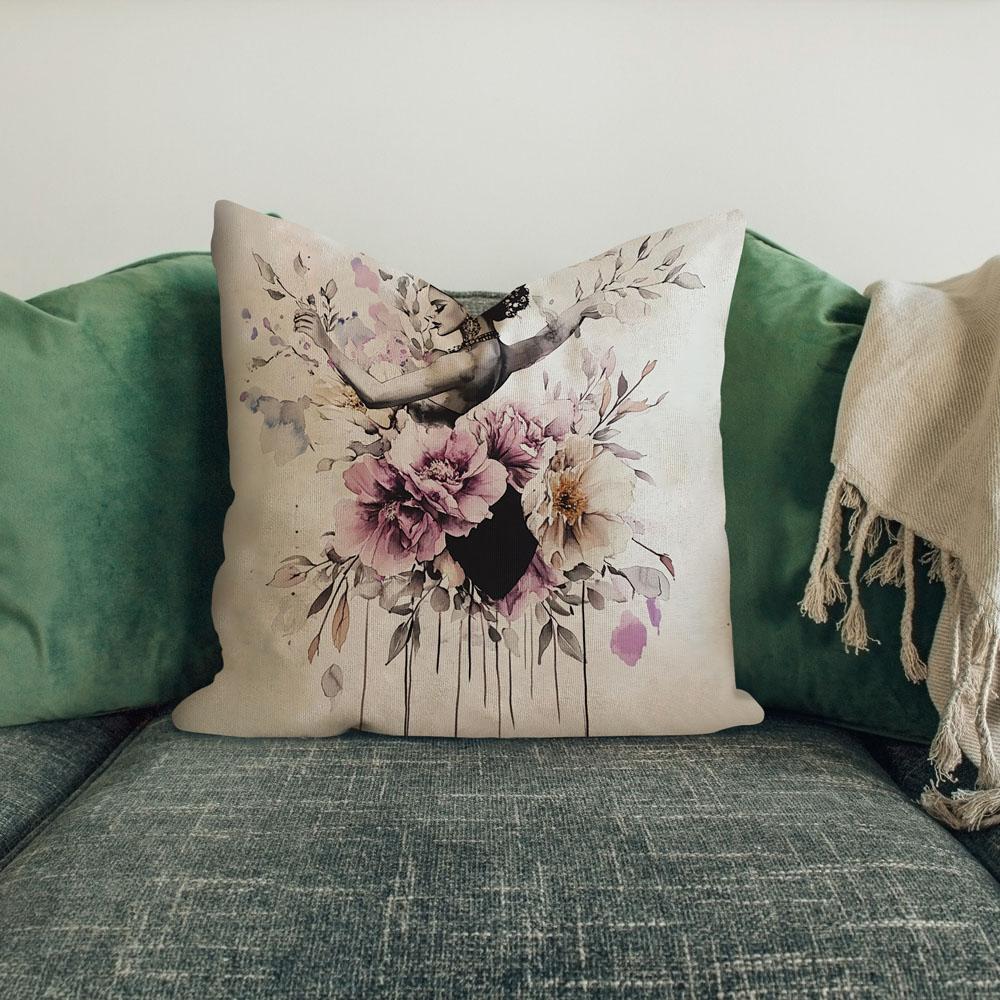 Purple Watercolor Floral Ii Belly Dance Throw Pillow 18 in x 18 in