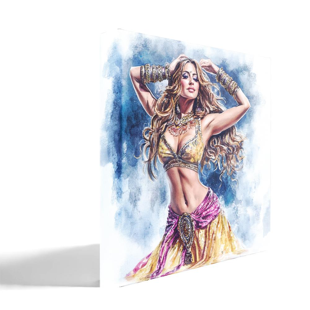 Purple Yellow in Motion I Belly Dance Canvas Art 16 in x 16 in