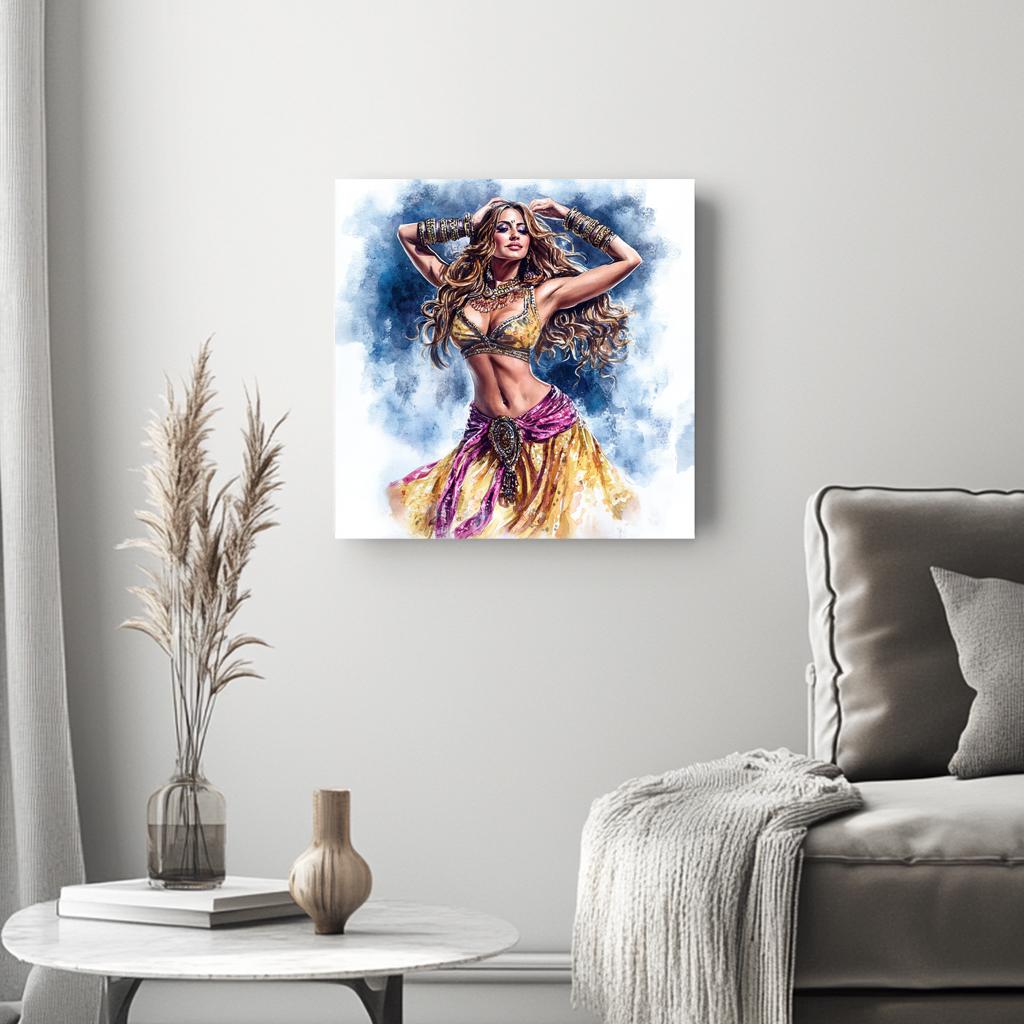 Purple Yellow in Motion I Belly Dance Canvas Art 16 in x 16 in