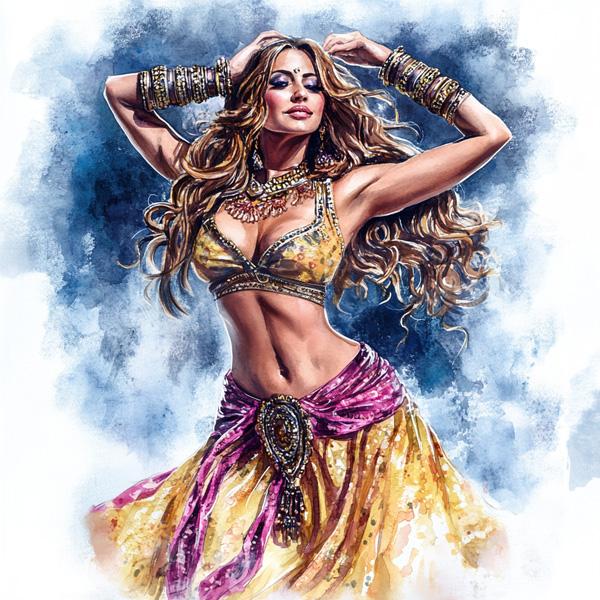 Purple Yellow in Motion I Watercolor Purple - Belly Dance Art Download