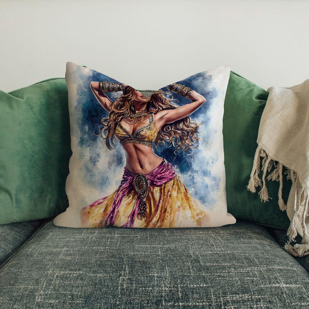 Purple Yellow In Motion I Belly Dance Throw Pillow 18 in x 18 in