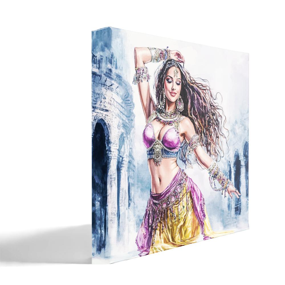 Purple Yellow in Motion II Belly Dance Canvas Art 16 in x 16 in