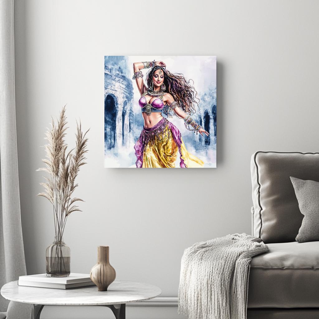 Purple Yellow in Motion II Belly Dance Canvas Art 16 in x 16 in