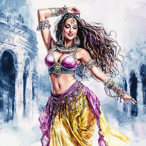 Purple Yellow in Motion II Watercolor Purple - Belly Dance Art Download
