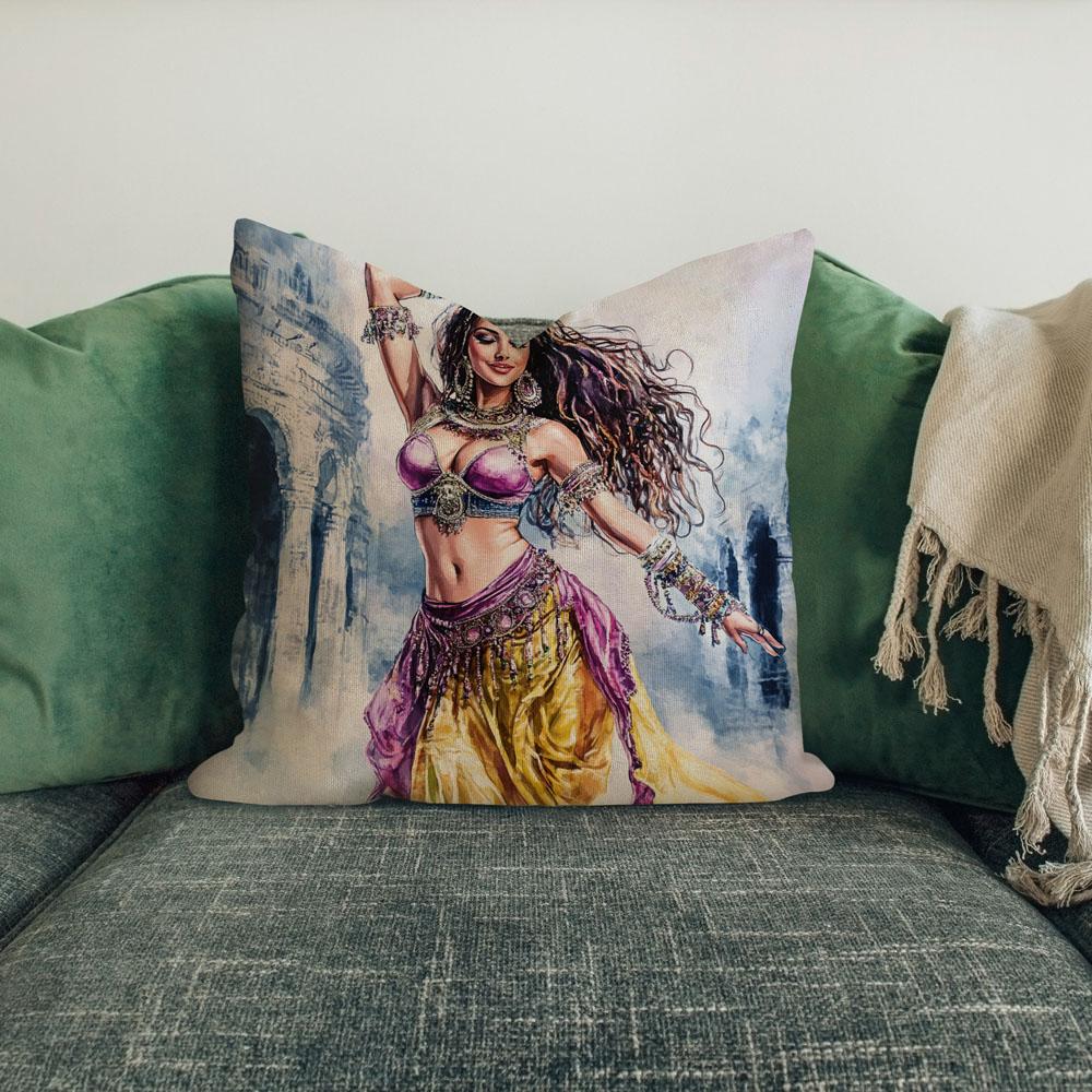 Purple Yellow In Motion Ii Belly Dance Throw Pillow 18 in x 18 in