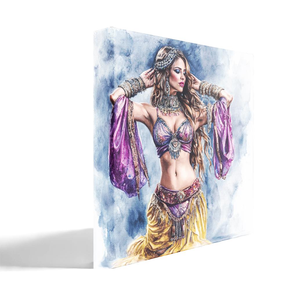 Purple Yellow in Motion III Belly Dance Canvas Art 16 in x 16 in