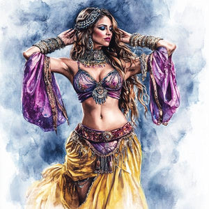 Purple Yellow in Motion III Watercolor Purple - Belly Dance Art Download