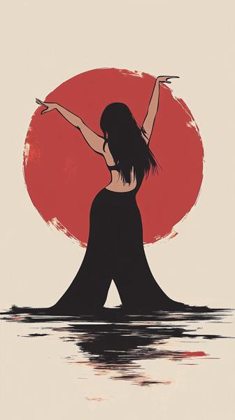 Red Moon Tribal I Watercolor Purple - Belly Dance Art Download